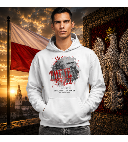 Bluza z kapturem  MAKSYMILIAN KOLBE BIAŁA